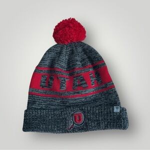 Utah Women's Pom Beanie - Red and Gray